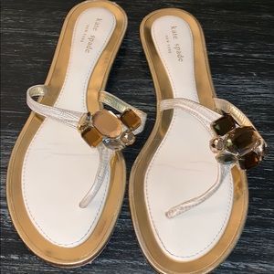 Kate Spade gold and cream flip flops